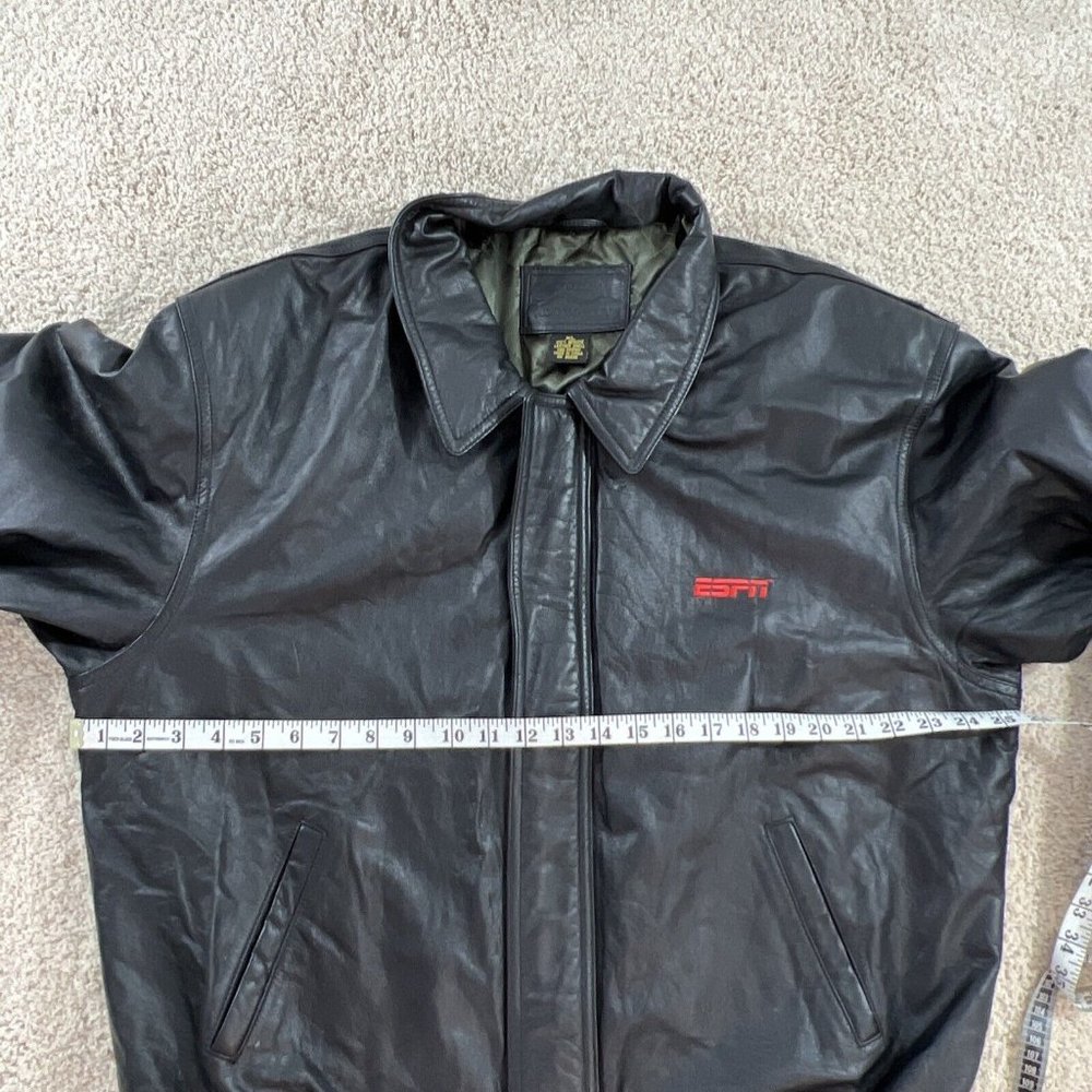 Port Authority Mens Leather Jacket XL Black Bomber ESPN - Picture 7 of 13